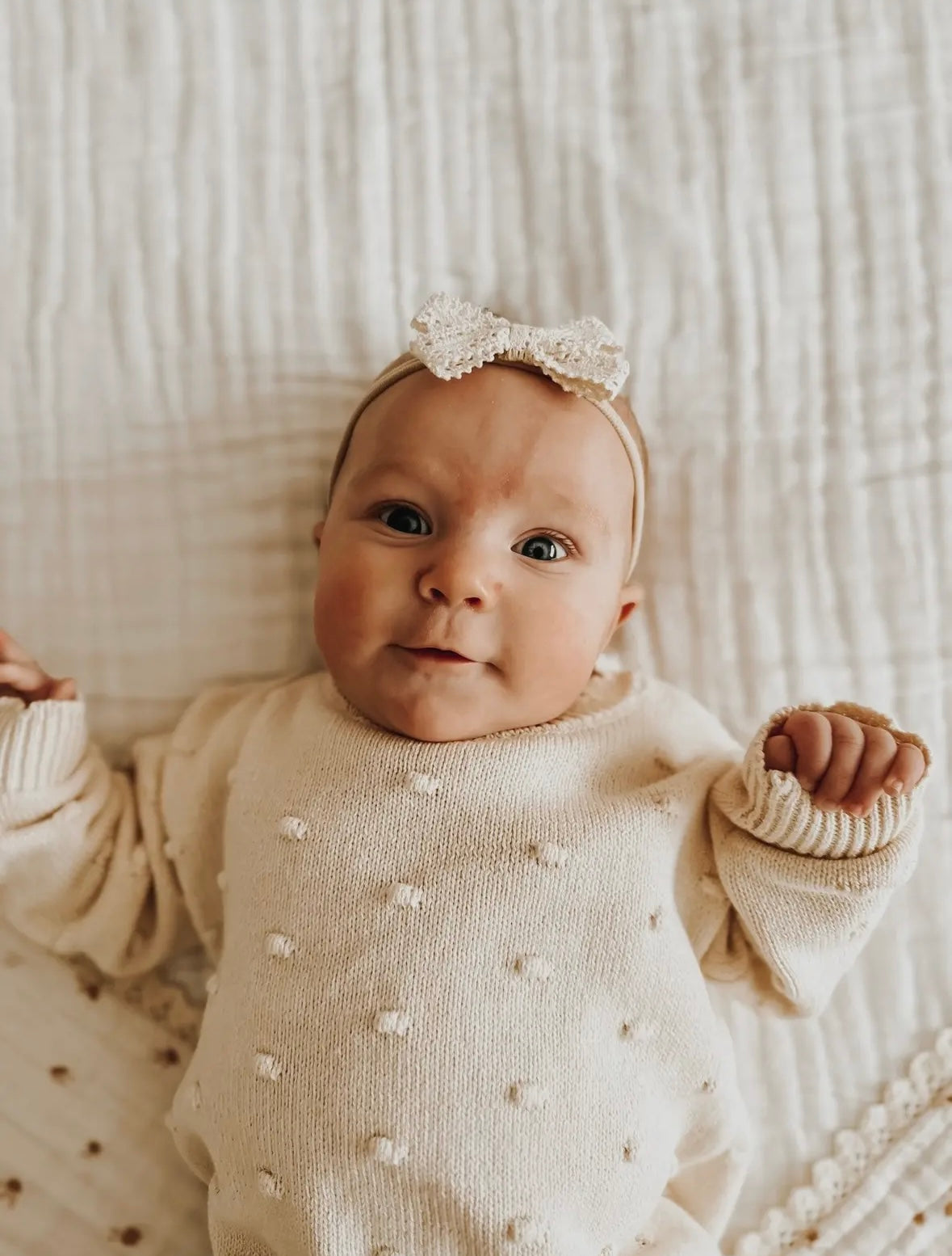 Organic Knit Sweater | Cream Pom