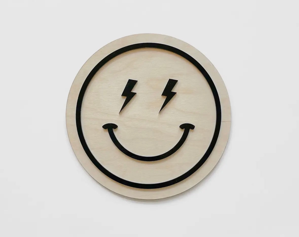 Smiley Face Wood Sign-BLACK | Room Decor