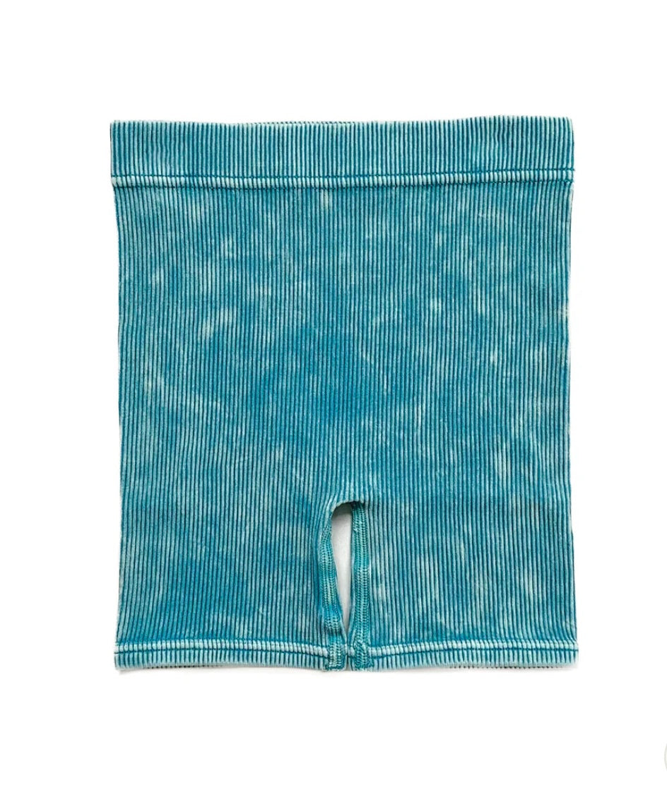Acid Wash Biker Shorts | Teal