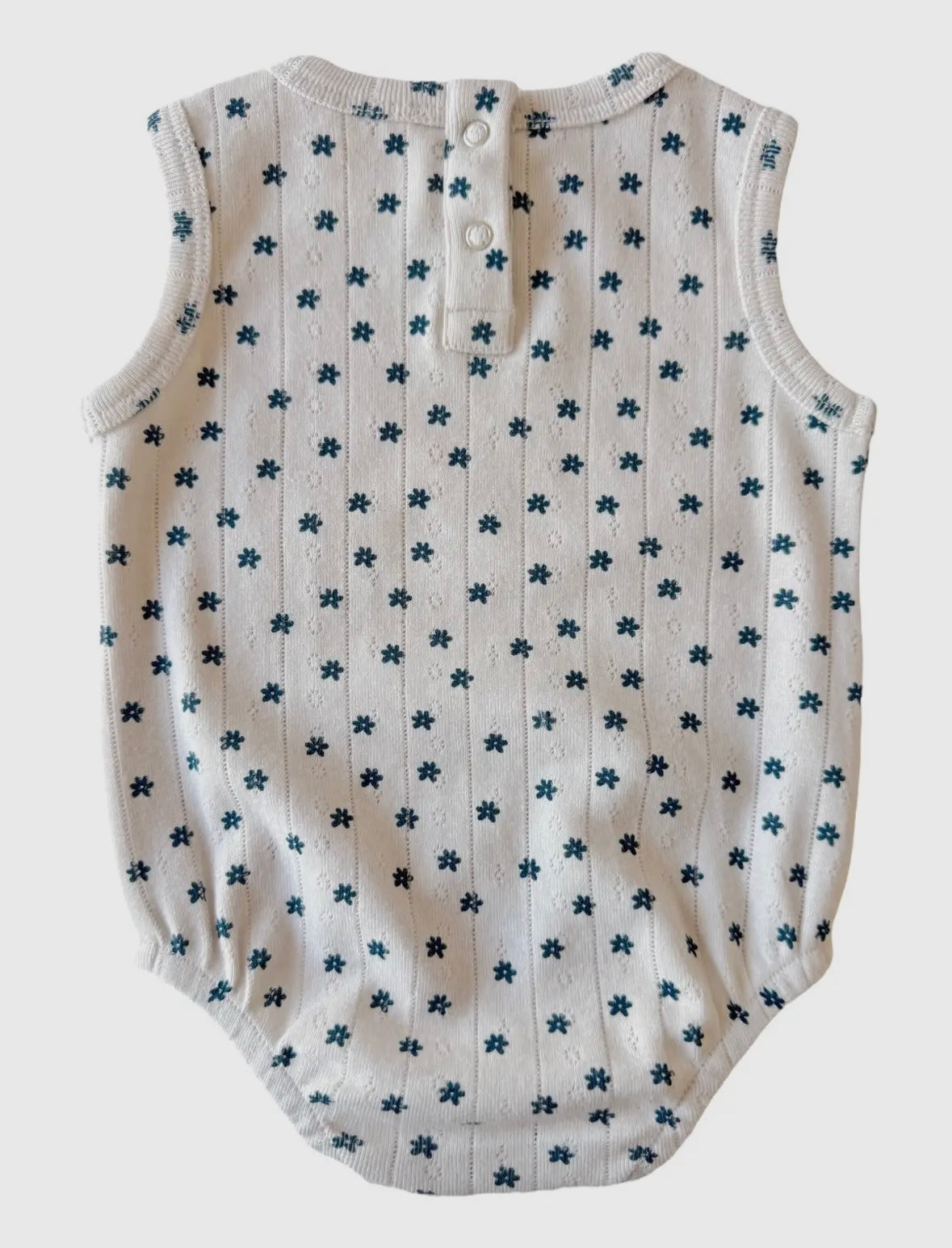 Organic Pointelle Romper | Blue Blossom