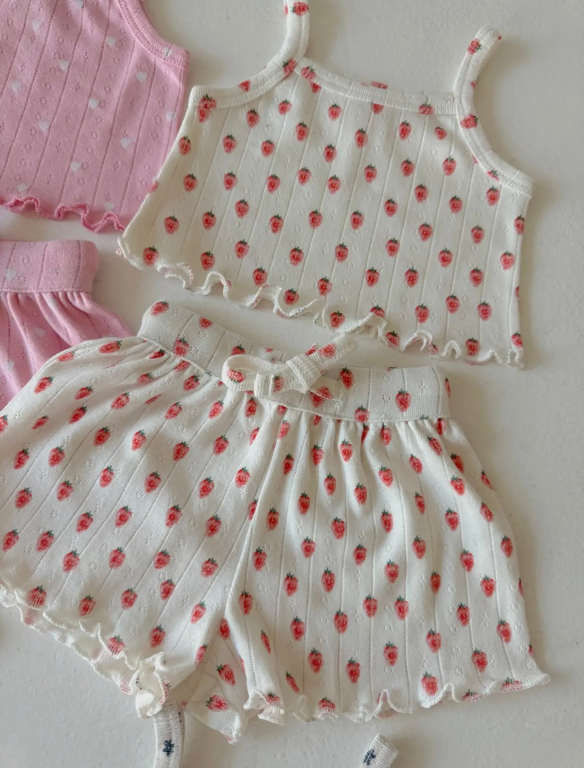 Organic Pointelle Summer Set | Strawberry