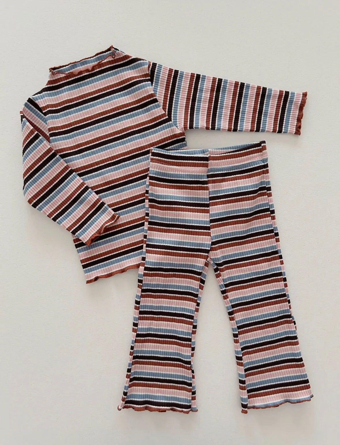 Ribbed Lettuce Flare Pants | Striped
