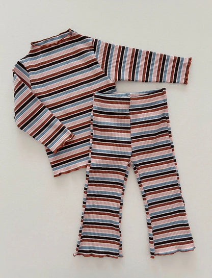 Ribbed Lettuce Flare Pants | Striped