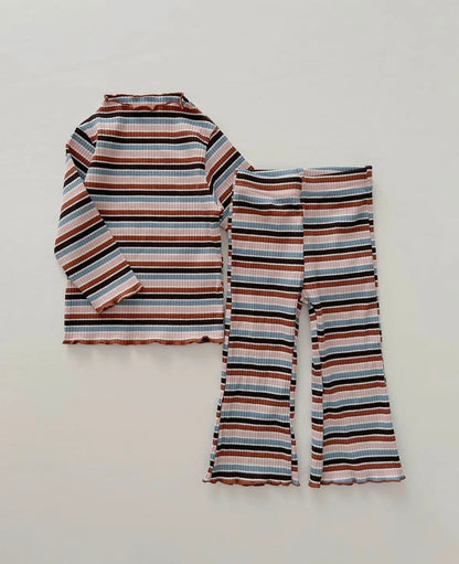 Ribbed Lettuce Flare Pants | Striped