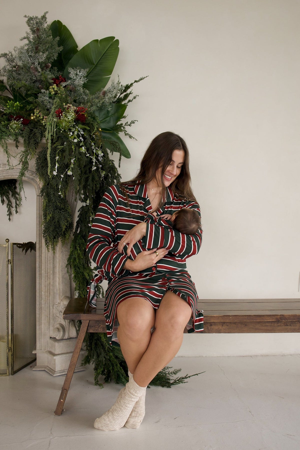 Women's Bamboo Sleeping Dress | Holiday Stripe