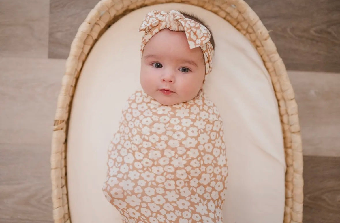 Bamboo Stretch Swaddle | Mocha Floral