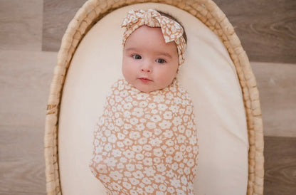 Bamboo Stretch Swaddle | Mocha Floral