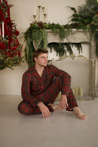 Men's Bamboo Button Up Lounge Set | Christmas Plaid