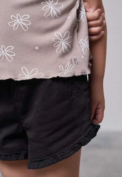 LB Floral Ribbed Lettuce Trim Tee | Mushroom