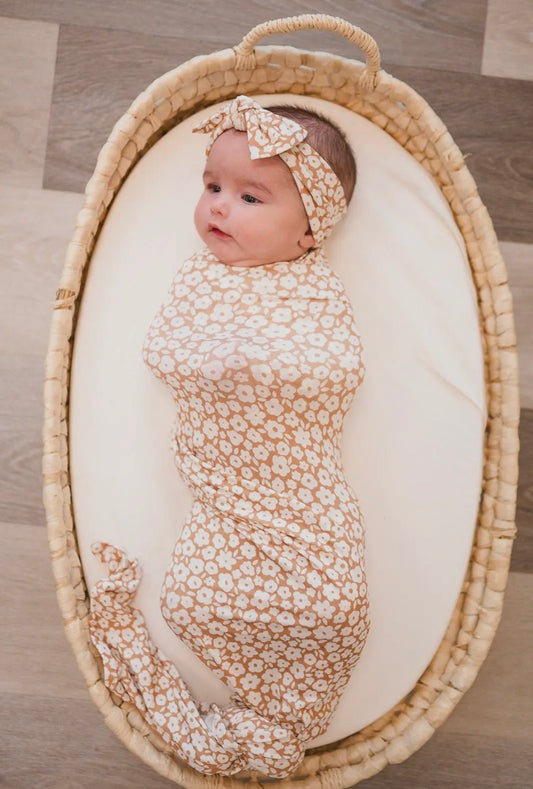 Bamboo Stretch Swaddle | Mocha Floral