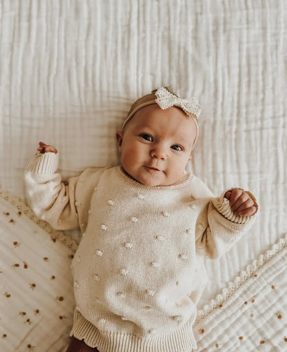 Organic Knit Sweater | Cream Pom