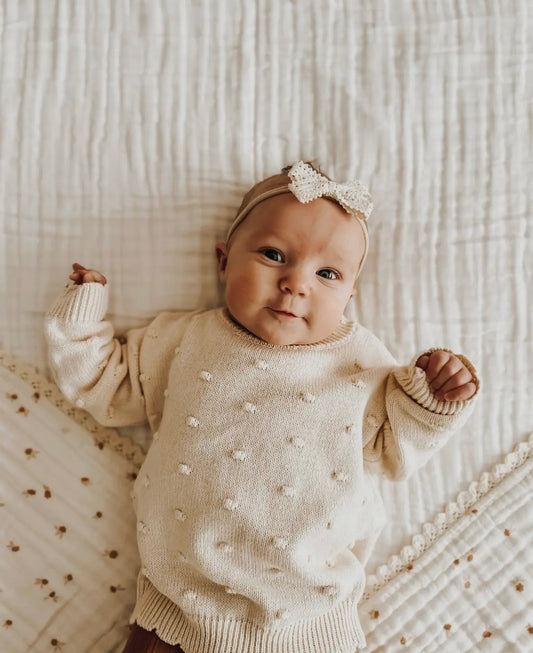 Organic Knit Sweater | Cream Pom