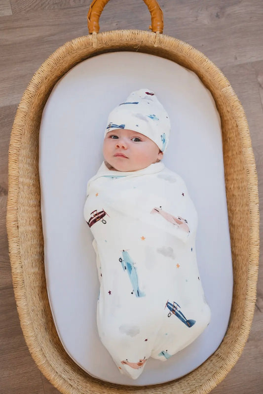 Bamboo Stretch Swaddle | Vintage Airplane