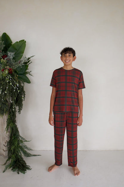 Youth Straight Leg Bamboo Pajamas | Christmas Plaid
