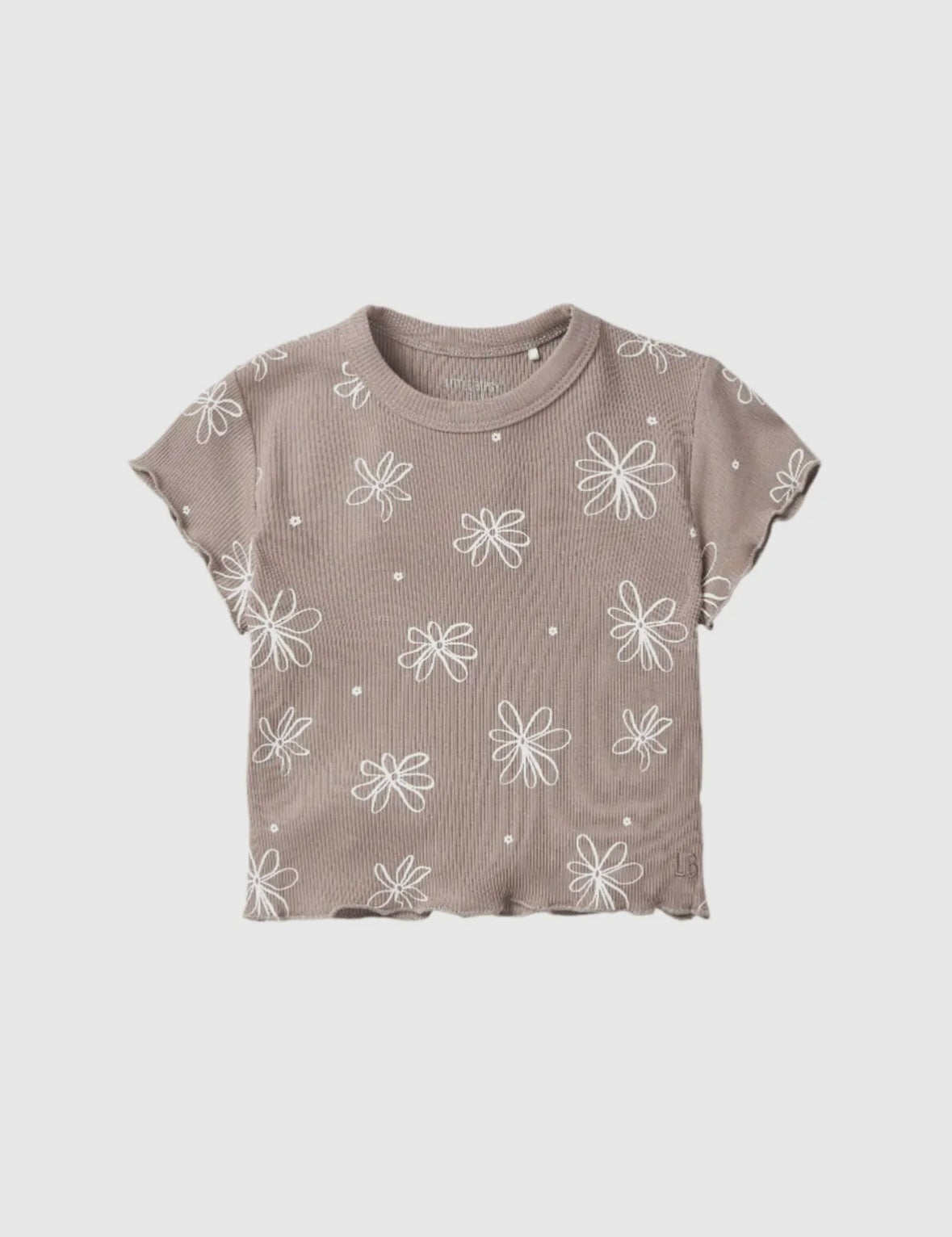 LB Floral Ribbed Lettuce Trim Tee | Mushroom