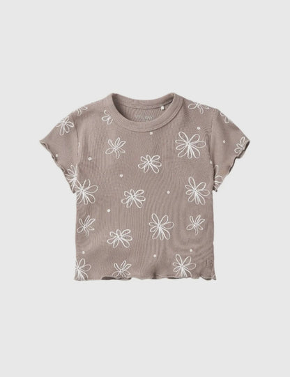 LB Floral Ribbed Lettuce Trim Tee | Mushroom