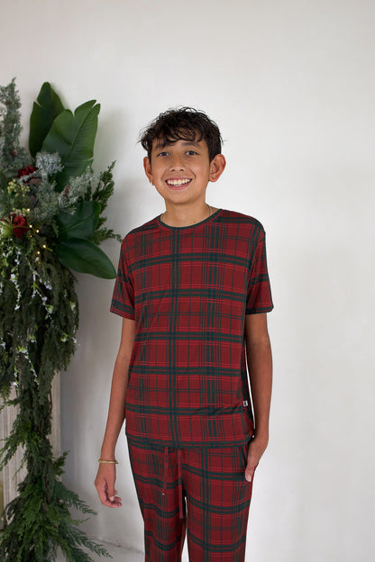 Youth Straight Leg Bamboo Pajamas | Christmas Plaid