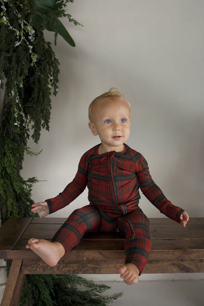 Bamboo Zip Pajamas | Christmas Plaid