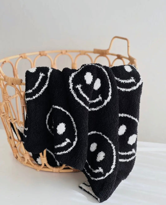 Fuzzy Blanket | Black Smiley