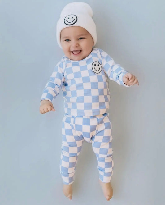 Smiley Check Lounge Set | Blue