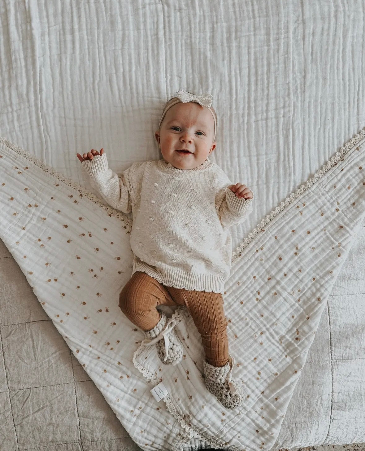 Organic Knit Sweater | Cream Pom