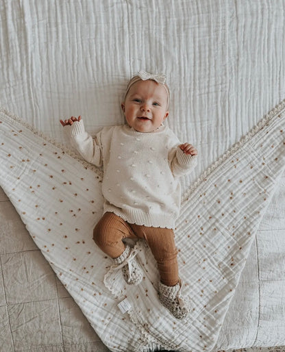 Organic Knit Sweater | Cream Pom