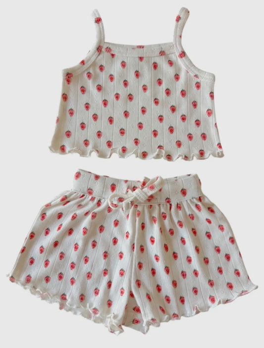 Organic Pointelle Summer Set | Strawberry