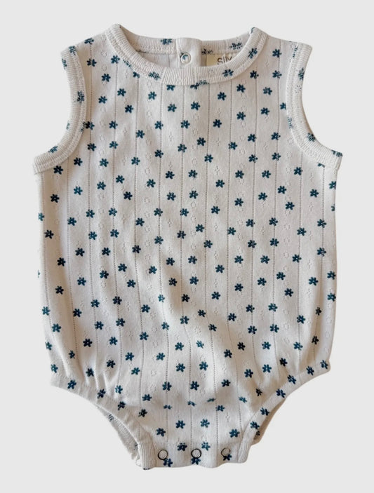 Organic Pointelle Romper | Blue Blossom