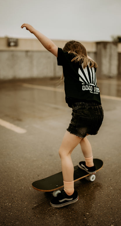 Girls Denim Shorts | Faded Black