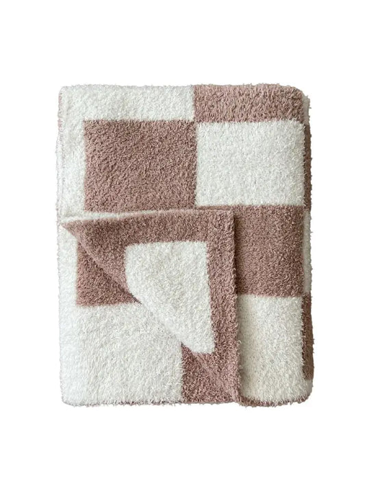 Latte | Checkered Plush Blanket