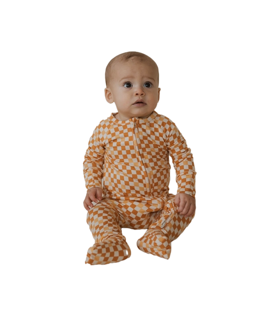 Mini Check Bamboo Zip Romper