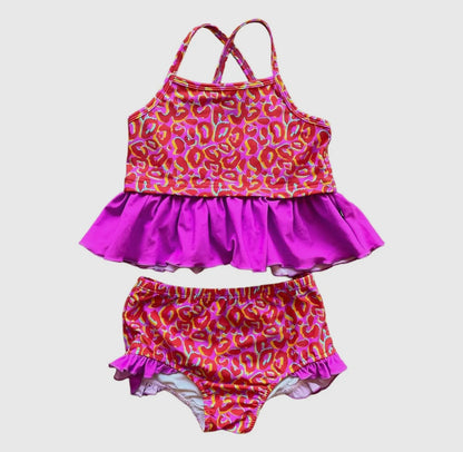 Neon Leopard Ruffle 2-Piece Swimsuit