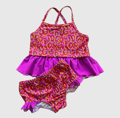 Neon Leopard Ruffle 2-Piece Swimsuit