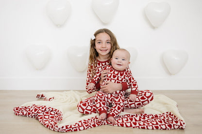 Checkered Hearts Ribbed Bamboo Fleece Quilt